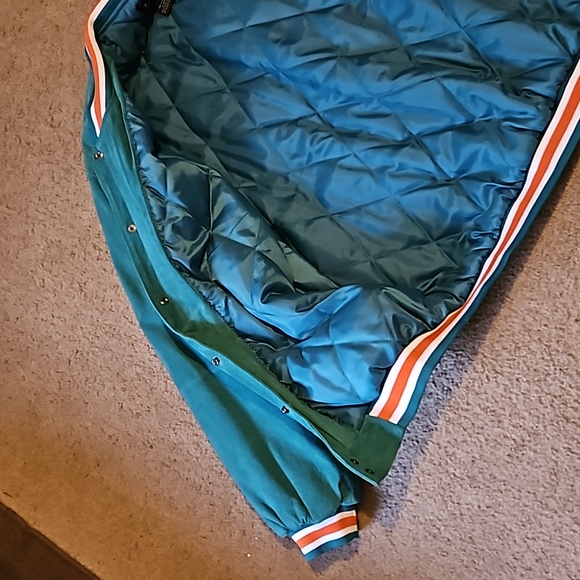 Vintage Dolphins Bomber Jacket 2XLARGE 90s Miami NFL Football Orange & Teal - Picture 10 of 14